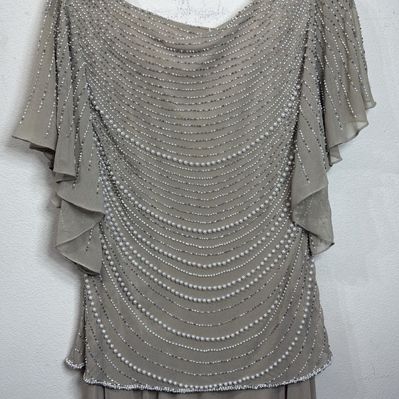 (R3) JKARA vintage Size 14 Full Length Champagne Beaded Formal Dress NWT - Picture 3 of 13